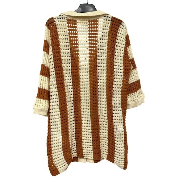 Solitaire Crochet Collared Long Cover Up Shirt Top Medium NWT - Picture 5 of 5